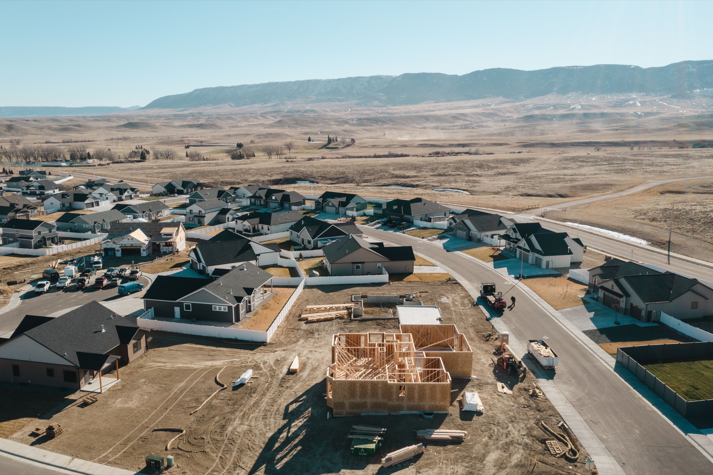 Aerial view of homes and open land in Casper, Wyoming