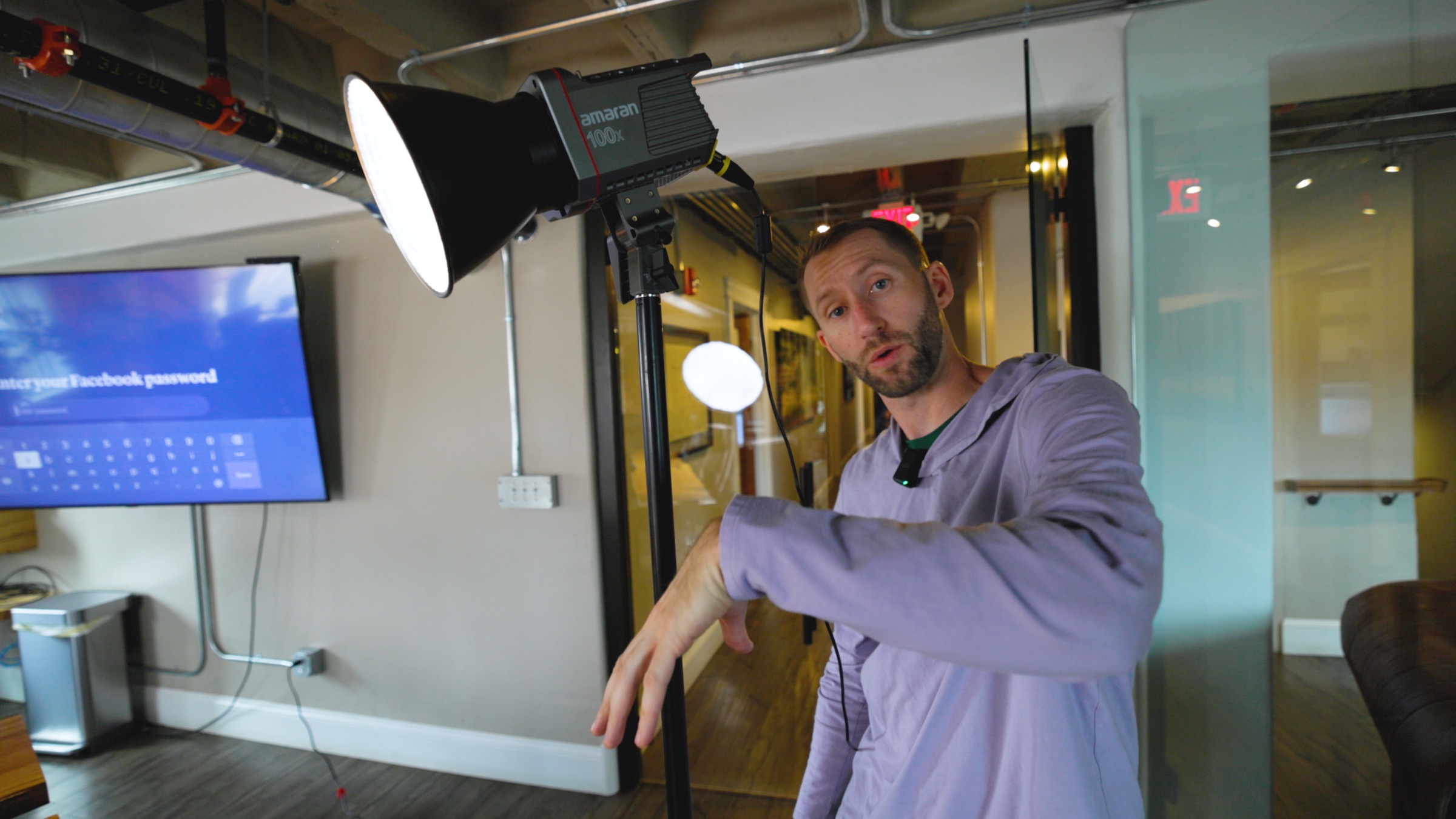 Behind-the-scenes lighting setup for video production